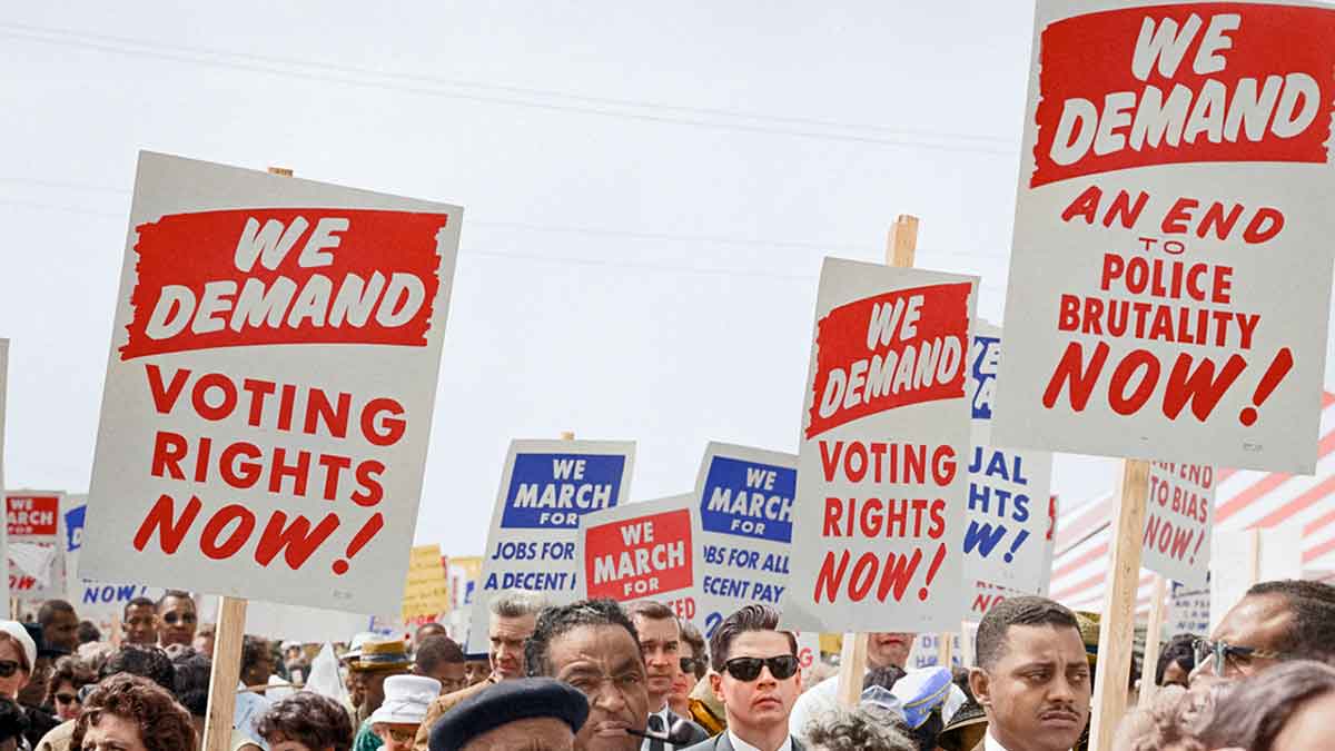 Color photograph of 1960s civil rights protest