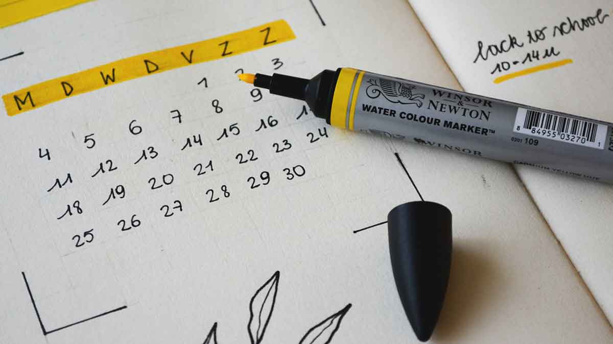 Calendar open to the month of September marked with "Back to School"